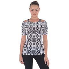 Black And White Intricate Modern Geometric Pattern Shoulder Cut Out Short Sleeve Top by dflcprintsclothing