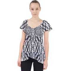 Black And White Intricate Modern Geometric Pattern Lace Front Dolly Top by dflcprintsclothing