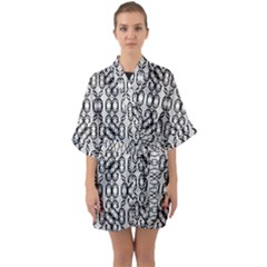 Black And White Intricate Modern Geometric Pattern Quarter Sleeve Kimono Robe by dflcprintsclothing