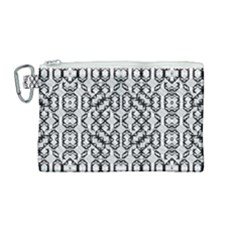 Black And White Intricate Modern Geometric Pattern Canvas Cosmetic Bag (medium) by dflcprintsclothing