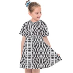 Black And White Intricate Modern Geometric Pattern Kids  Sailor Dress by dflcprintsclothing