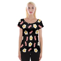 Bacon and Egg Pop Art Pattern Cap Sleeve Top