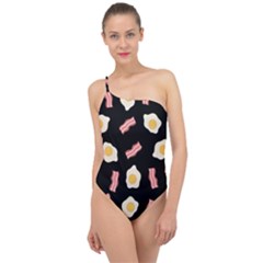 Bacon And Egg Pop Art Pattern Classic One Shoulder Swimsuit by Valentinaart