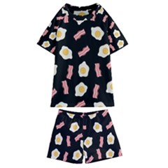 Bacon And Egg Pop Art Pattern Kids  Swim Tee And Shorts Set by Valentinaart