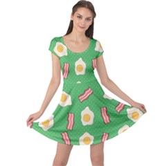 Bacon And Egg Pop Art Pattern Cap Sleeve Dress by Valentinaart