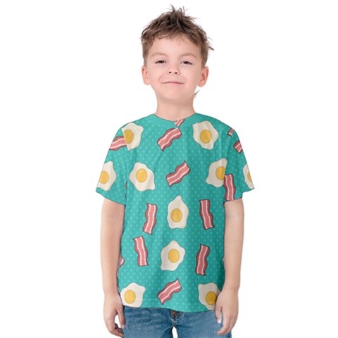 Bacon And Egg Pop Art Pattern Kids  Cotton Tee by Valentinaart