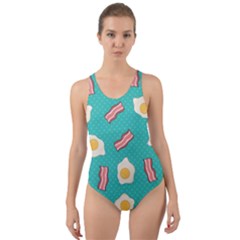 Bacon And Egg Pop Art Pattern Cut-out Back One Piece Swimsuit by Valentinaart