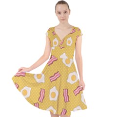 Bacon And Egg Pop Art Pattern Cap Sleeve Front Wrap Midi Dress by Valentinaart