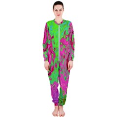 Groovy Abstract Green And Red Lava Liquid Swirl Onepiece Jumpsuit (ladies)  by myrubiogarden