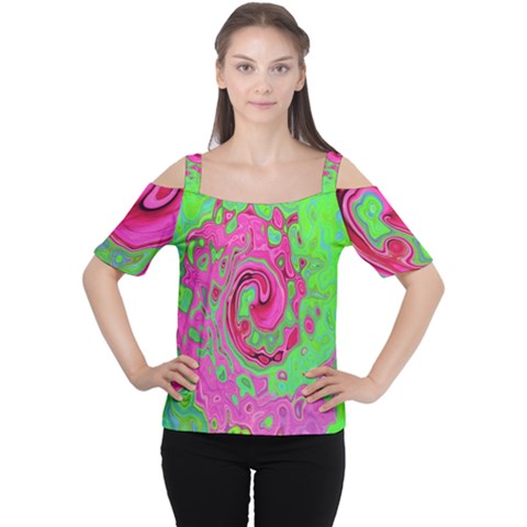 Groovy Abstract Green And Red Lava Liquid Swirl Cutout Shoulder Tee by myrubiogarden