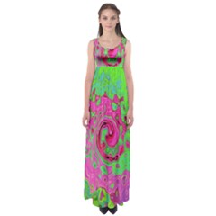 Groovy Abstract Green And Red Lava Liquid Swirl Empire Waist Maxi Dress by myrubiogarden