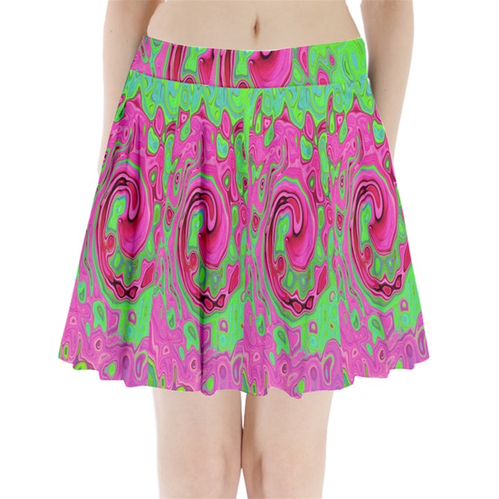 Groovy Abstract Green And Red Lava Liquid Swirl Pleated Mini Skirt