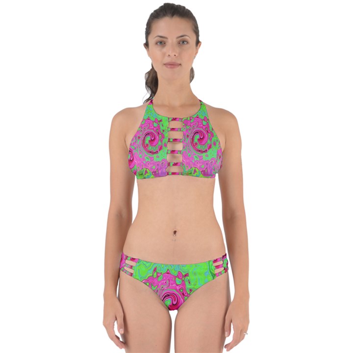 Groovy Abstract Green And Red Lava Liquid Swirl Perfectly Cut Out Bikini Set