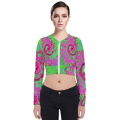 Groovy Abstract Green And Red Lava Liquid Swirl Zip Up Bomber Jacket by myrubiogarden