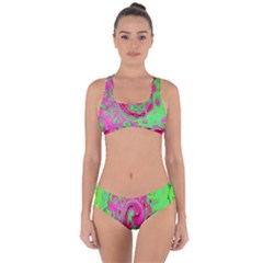 Groovy Abstract Green And Red Lava Liquid Swirl Criss Cross Bikini Set by myrubiogarden