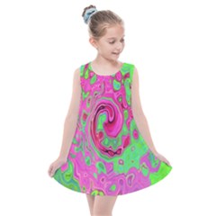 Groovy Abstract Green And Red Lava Liquid Swirl Kids  Summer Dress by myrubiogarden