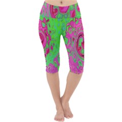 Groovy Abstract Green And Red Lava Liquid Swirl Lightweight Velour Cropped Yoga Leggings by myrubiogarden