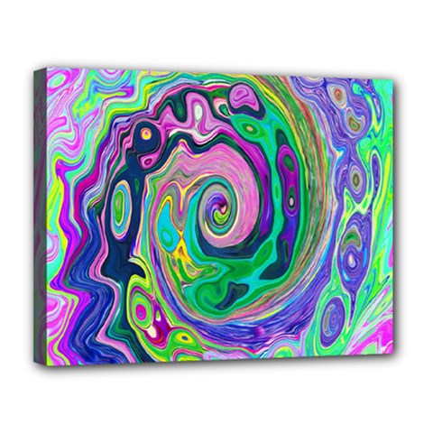 Groovy Abstract Aqua And Navy Lava Liquid Swirl Canvas 14  X 11  (stretched) by myrubiogarden