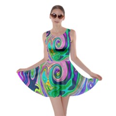 Groovy Abstract Aqua And Navy Lava Liquid Swirl Skater Dress by myrubiogarden