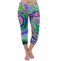 Groovy Abstract Aqua And Navy Lava Liquid Swirl Capri Winter Leggings  by myrubiogarden