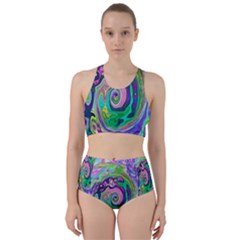 Groovy Abstract Aqua And Navy Lava Liquid Swirl Racer Back Bikini Set by myrubiogarden