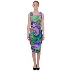 Groovy Abstract Aqua And Navy Lava Liquid Swirl Sleeveless Pencil Dress by myrubiogarden