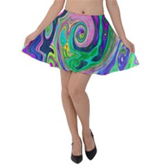 Groovy Abstract Aqua And Navy Lava Liquid Swirl Velvet Skater Skirt by myrubiogarden