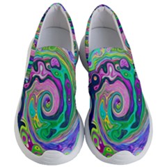 Groovy Abstract Aqua And Navy Lava Liquid Swirl Women s Lightweight Slip Ons by myrubiogarden