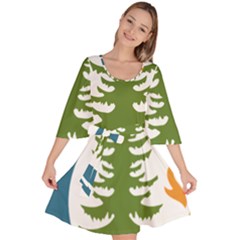 Forest Christmas Tree Spruce Velour Kimono Dress