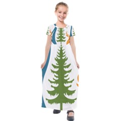 Forest Christmas Tree Spruce Kids  Short Sleeve Maxi Dress by Desi8484