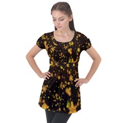 Background Black Blur Colorful Puff Sleeve Tunic Top by Pakrebo