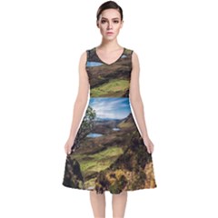 Landscape Quairaing Scotland V-neck Midi Sleeveless Dress  by Pakrebo