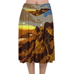 Scotland Monti Mountains Mountain Velvet Flared Midi Skirt by Pakrebo