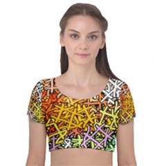 Color Colors Network Networks Velvet Short Sleeve Crop Top  by Pakrebo