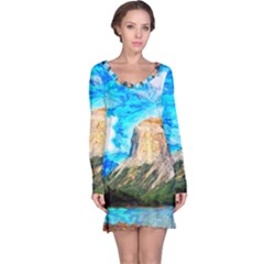 Painting Paintings Mountain Long Sleeve Nightdress