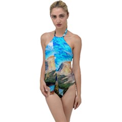 Painting Paintings Mountain Go With The Flow One Piece Swimsuit by Pakrebo