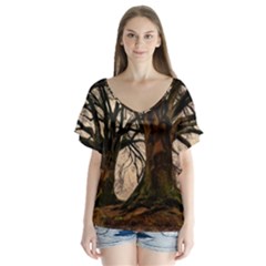 Ent Treant Trees Tree Bark Barks V-Neck Flutter Sleeve Top