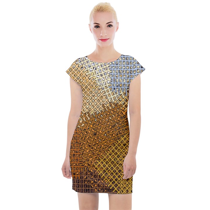 Color Colors Abstract Yellow Brown Cap Sleeve Bodycon Dress
