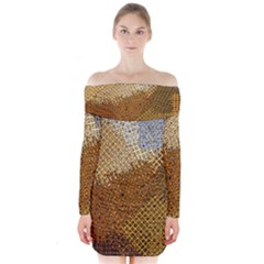 Color Colors Abstract Yellow Brown Long Sleeve Off Shoulder Dress by Pakrebo