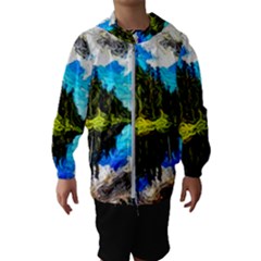 Color Lake Mountain Painting Hooded Windbreaker (kids) by Pakrebo