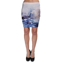Art Painting Sea Storm Seagull Bodycon Skirt by Pakrebo