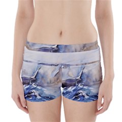 Art Painting Sea Storm Seagull Boyleg Bikini Wrap Bottoms by Pakrebo