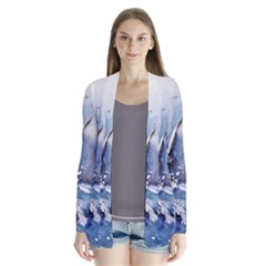 Art Painting Sea Storm Seagull Drape Collar Cardigan by Pakrebo