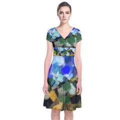 Texture Color Colors Network Short Sleeve Front Wrap Dress