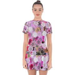 Flower Flowers Carta Da Parati Drop Hem Mini Chiffon Dress by Pakrebo