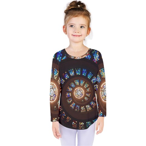 Stained Glass Spiral  Kids  Long Sleeve Tee by WensdaiAmbrose