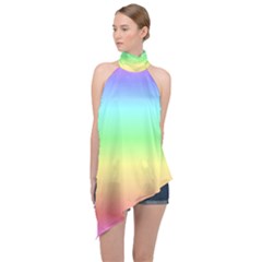 Rainbow Horizon Halter Asymmetric Satin Top by TopitOff