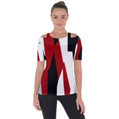 Black Red And White Shoulder Cut Out Short Sleeve Top