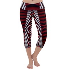 Red & White Stripes  Capri Yoga Leggings by WensdaiAmbrose