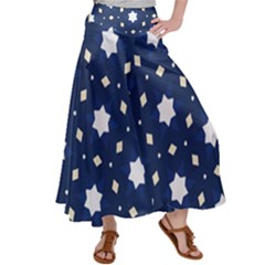 Dark Starry Night Rageon Satin Palazzo Pants by bottomsupbykenique